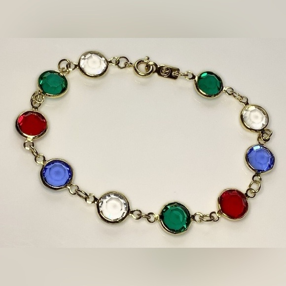 Swarovski Swan Gold Tone Bezel Set Multicolor Crystal Bracelet - Picture 2 of 7